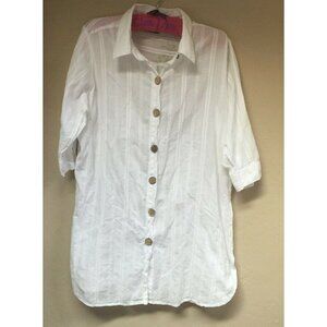 CZ Cover-Ups Swimwear Top Womens XL White Button Down Swimsuit Shirt 3/4 Sleeve